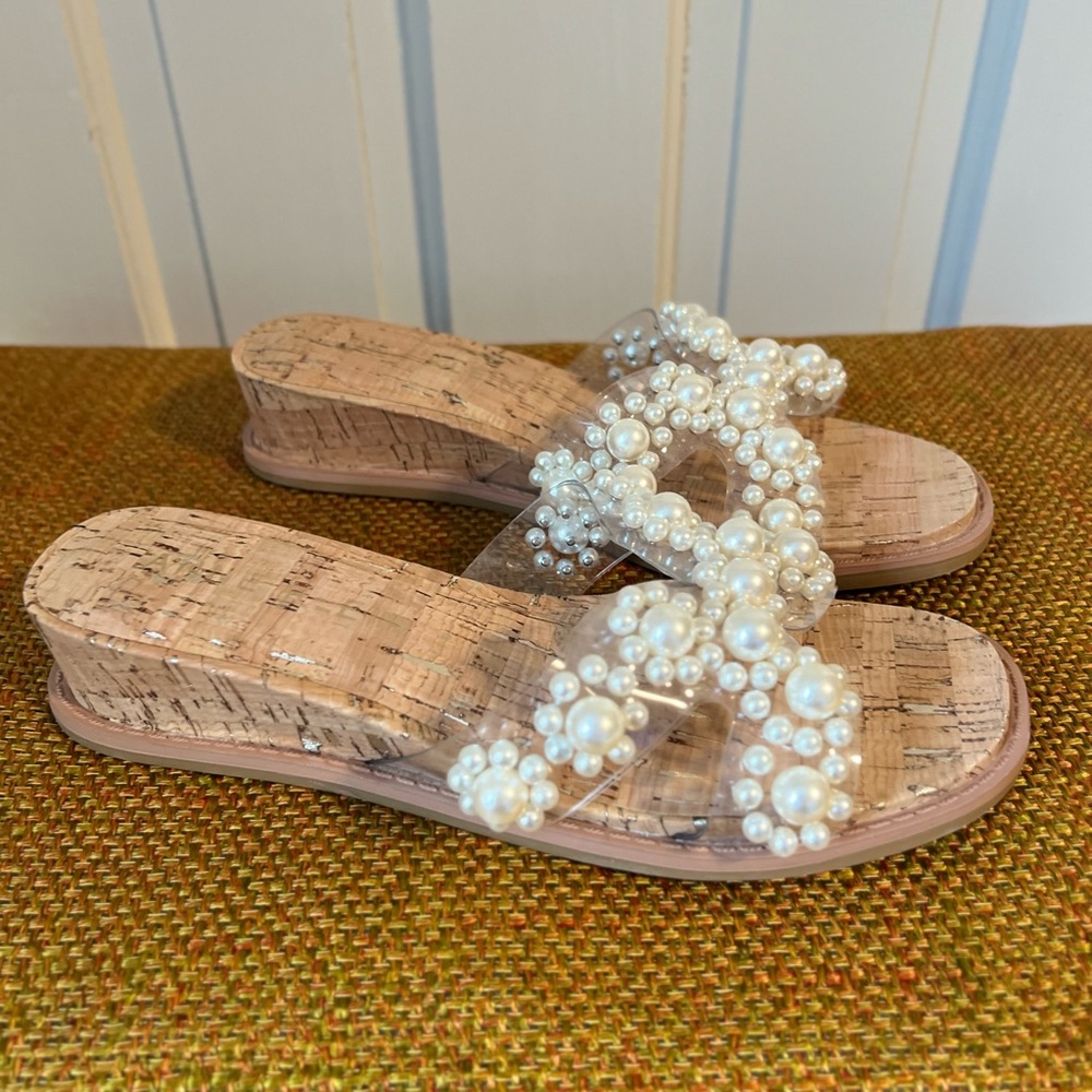 Elegant Pearl-Embellished Wedge Sandals
